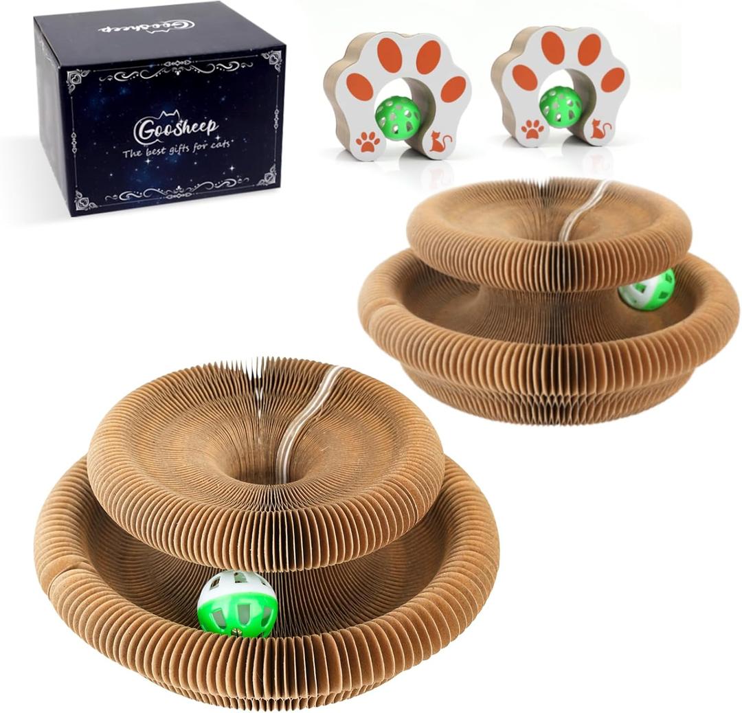 2Pack Magic Organ Cat Scratching Board Cat Accordion Toy Cats Scratching Post Ball Track, Kitten Fun Intelligence Physical Exercise Educational Toy Kitty Kurlz (Round-2PK)