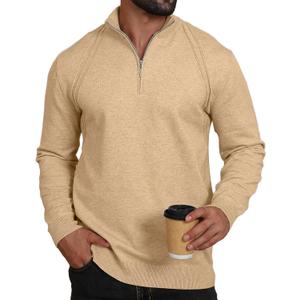 Mens Fashion Knit Pullover Sweater Quarter Zip Long Sleeve Mock Neck Ribbed Sweater (XXL)