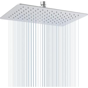 12 * 8 Inch Rectangle Rain Shower Head Chrome, All Metal Stainless Steel 304, Full Body Rainfall Shower with 112 Silicone Nozzles, High Flow Waterfall Showerheads