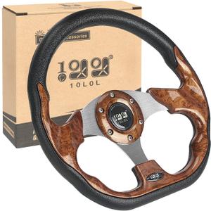10L0L Golf Cart Steering Wheel for Yamaha, EZGO TXT/RXV/Valor, Club Car DS/Precedent/Onward/Tempo Golf Carts (Brown)