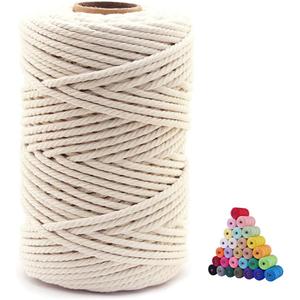 FLIPPED 100% Natural Cotton Macrame Cord,5mm x110 Yards Macrame Cords Colored Cotton Macrame Rope Craft Cord for DIY Crafts Knitting Plant Hangers Christmas Wedding Dcor (Beige, 5mm110yards)