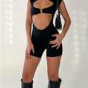 WDIRARA Women's Cut Out Sleeveless Bodycon Romper Boat Neck Unitard Shorts Jumpsuit (Black, L)