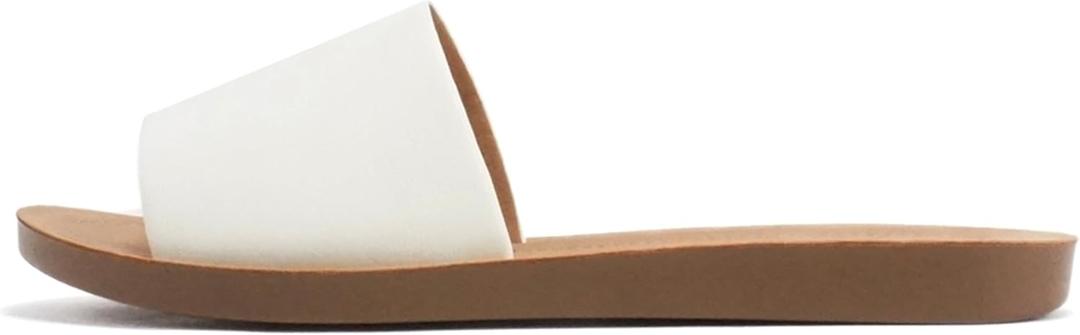 Soda Shoes Efron-S Women Flip Flops Basic Plain Slippers Slip On Sandals Slides Casual Peep Toe Beach (7.5 Wide, Off-white)