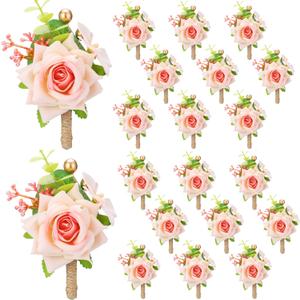 Sherr 12 Pcs Boutonniere for Men Wedding Flower Boutonniere Rose Corsage Set with Pin for Groom Groomsmen Prom Western Wedding Anniversary Dinner Fall Party Decor(Pink)