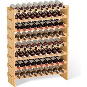 Domax Wine Rack Freestanding Floor - Bamboo Wooden Stackable 8 Tiers 72 Wine Bottle Holder Storage Racks for Kitchen, Bar, Pantry and Cellar (Yellow), Laege