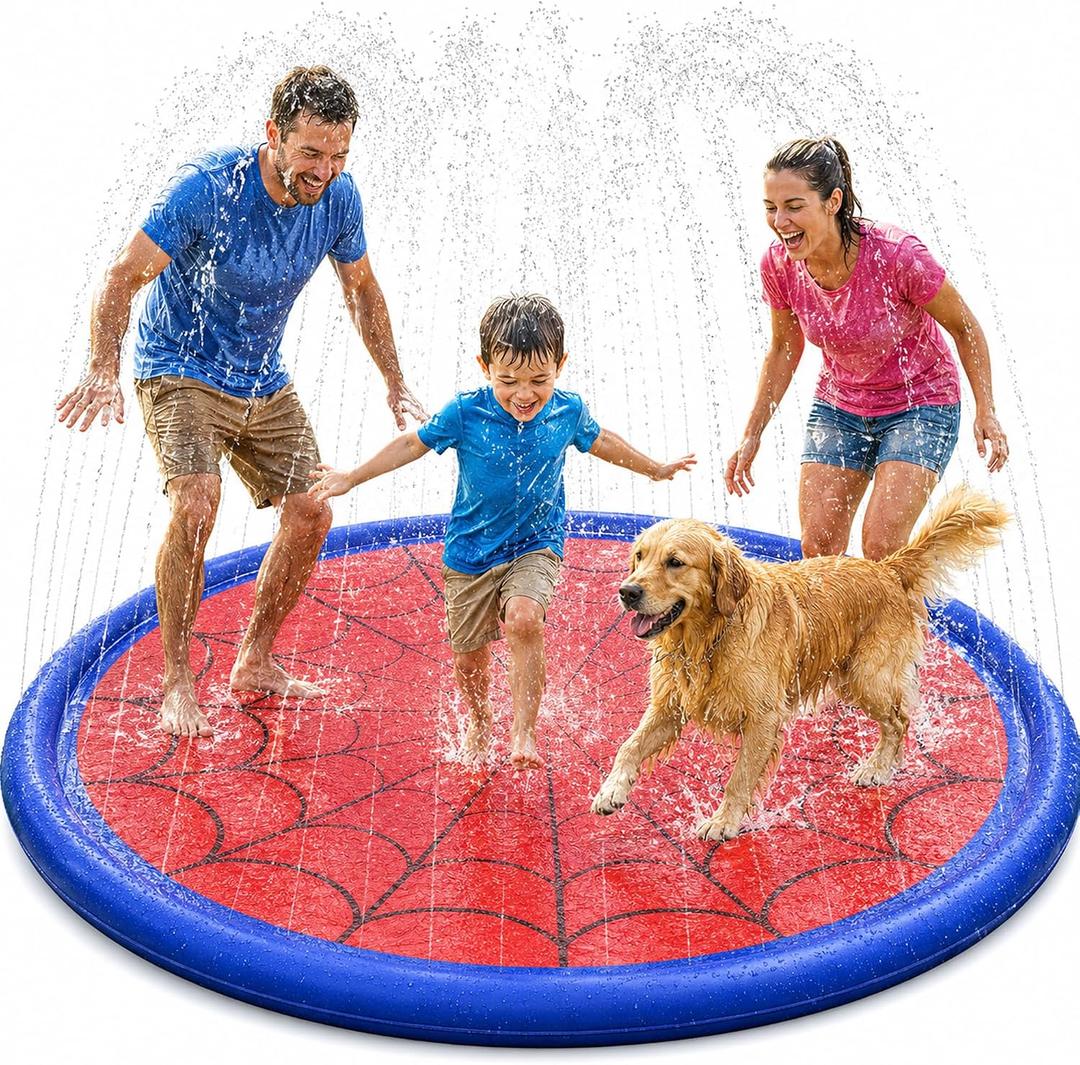 Splash Pad for Kids & Dogs, Upgrade Non-Slip Thicken Backyard Sprinkler Water Pad, Toddler Sprinkler Pool, Summer Outdoor Water Toys