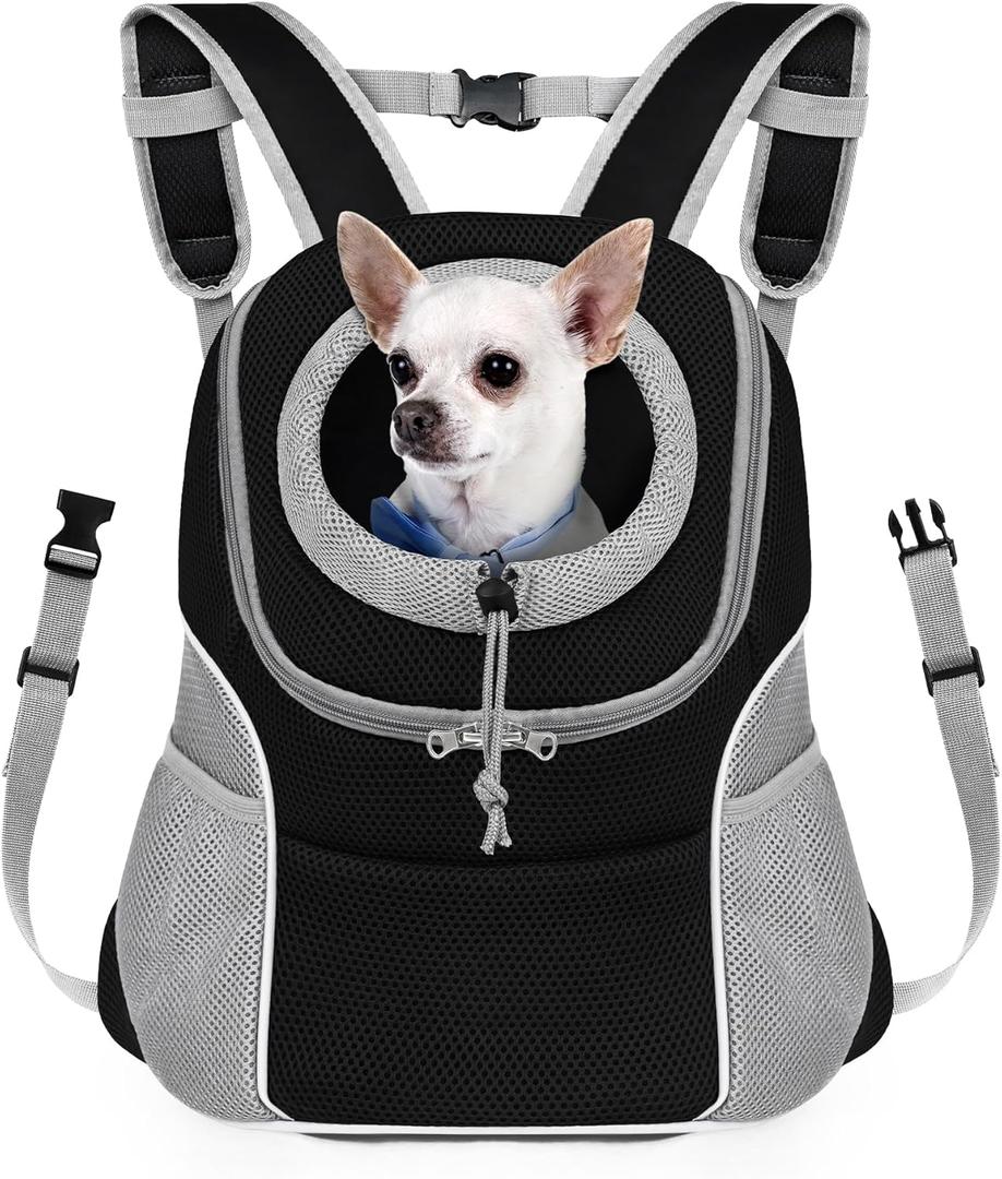 WOYYHO Pet Dog Carrier Backpack Small Dog Front Backpack Ventilated Dog Carrier Back Pack with Storage Pockets, Adjustable Straps & Safety Belt for Travel Hiking Outdoor (Size L: 10-14 lbs, Gray) (Grey)