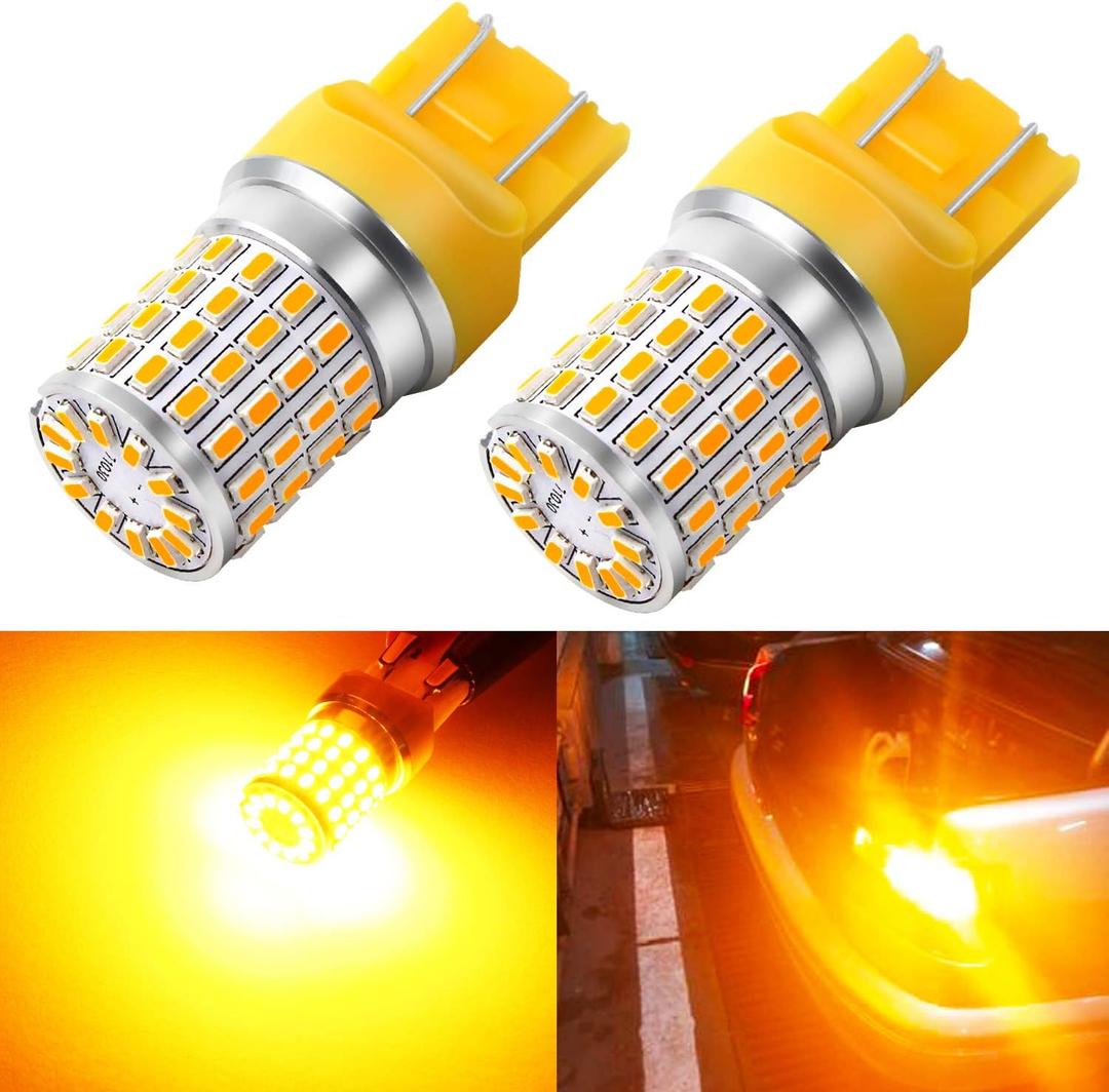 PHINLION 7443 Amber LED Turn Signal Light Bulbs, Super Bright 3014 72-SMD T20 7440 7444 LED Yellow Bulb for Rear Front Turn Signal Blinker Parking Lights, Pack of 2