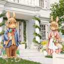 Crtiin 2 Pieces Easter Yard Signs with Stakes 39 Inch Large Bunny Lawn Decorations Outdoor Waterproof Easter Lawn Stakes for Garden Yard Party Decorations