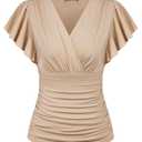 GRACE KARIN 2025 Womens Tops Summer Wrap Blouse V Neck Ruffle Sleeve Dressy Casual Top Ruched Trendy Clothes