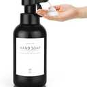 Automatic Soap Dispenser Foam for Bathroom: 16 OZ Touch Dispense Plastic Black Modern Large Foaming Soap Dispenser for Kitchen - Hand Dish Lotion Countertop Couple Kids Home - Waterproof Labels