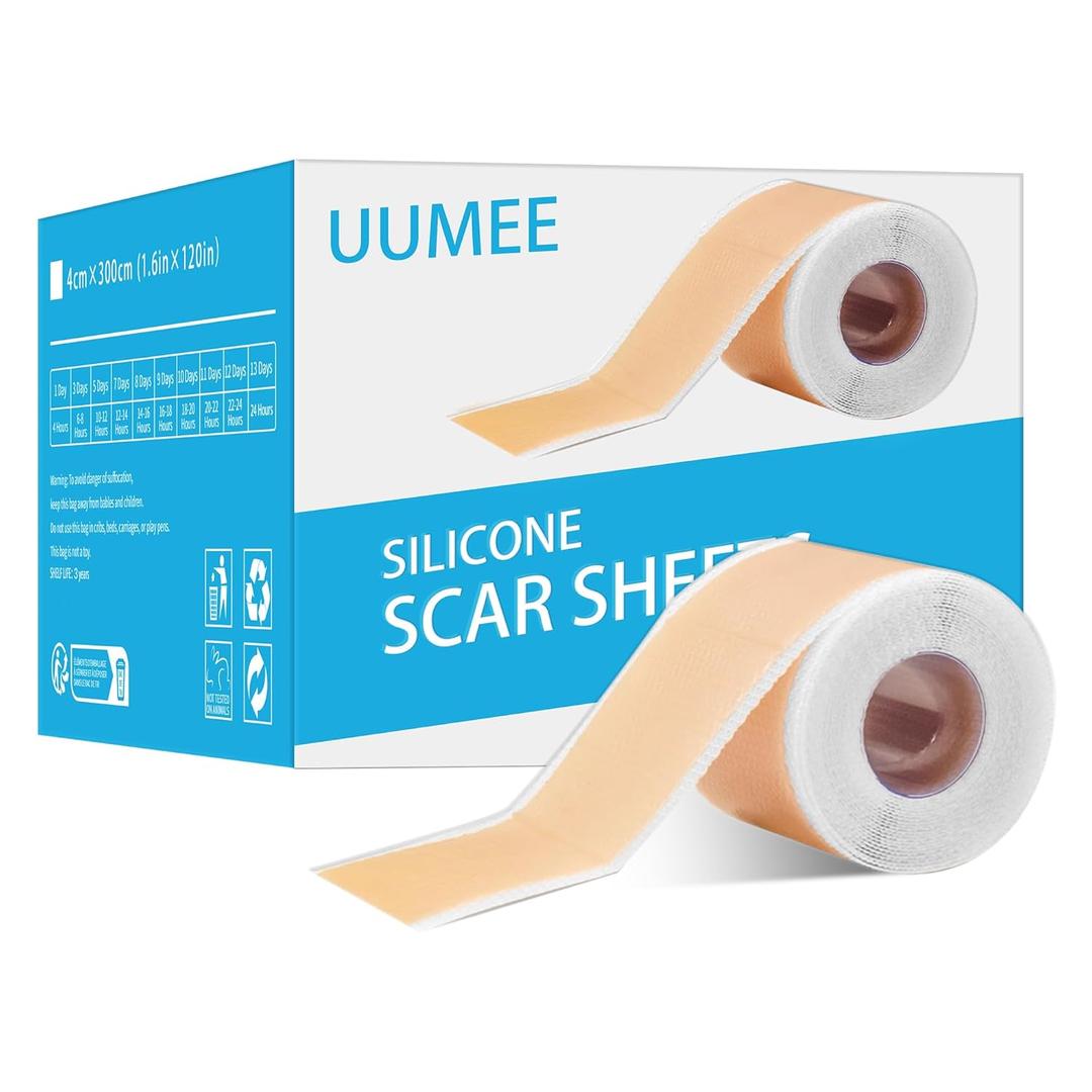Silicone Scar Sheets Soft Silicone Scar Tape Roll, Reusable Scar Silicone Strips for Surgical Scars, Keloid, Acne Scars, Burn Scar, C-Section (1.6"x 120" Roll)