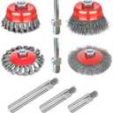 Gaquolam 9 Pack Wire Wheel Brush kit with 5/8"-11 Thread Grinder Extension Rod & Drill Adapter, 4" & 3" Wheel Cup Wire Brushes (Wire Wheel Set with Grinder Extension Rod & Drill Adapter)