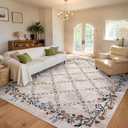 GarveeHome 10x13 Washable Floral Area Rugs for Living Room: Modern Floral Non Slip Large Area Rugs for Bedroom, Large Machine Washable Living Room Low Pile Carpet with Non-Slip Backing Beige 10'x13'.