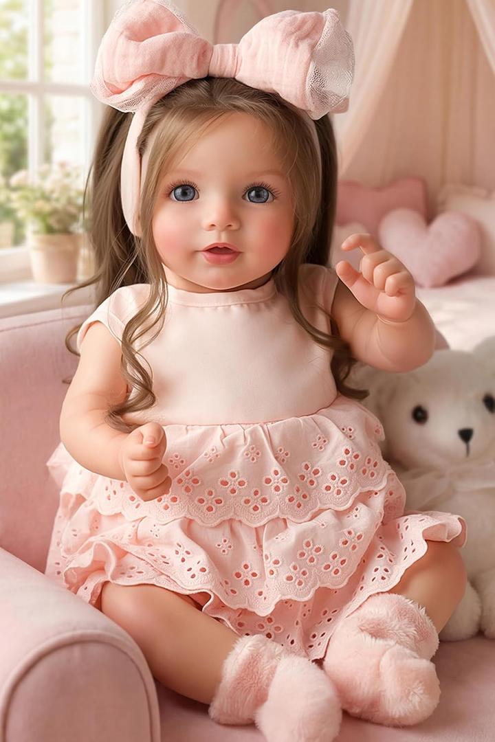 BABESIDE Lifelike Reborn Baby Dolls Dara - 20 Inch Realistic-Newborn Baby Doll Brown Hair Girl Handmade Real Life Baby Dolls with Clothes and Toy Accessories Gift for Kids Age 3+