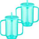 Sliner Adult Sippy Cups for Elderly 12 oz Straw Sippy Cups with 2 Handles No Spill for Adults Spill Proof Dysphagia Cup for Disabled Patients (Blue)