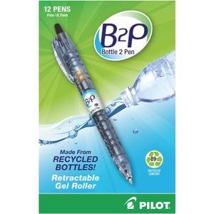 PilotBottle to Pen B2P Retractable Gel Pens, Fine Point, 0.7 mm, 89% Recycled, Translucent Barrel, Black Ink, Pack Of 12