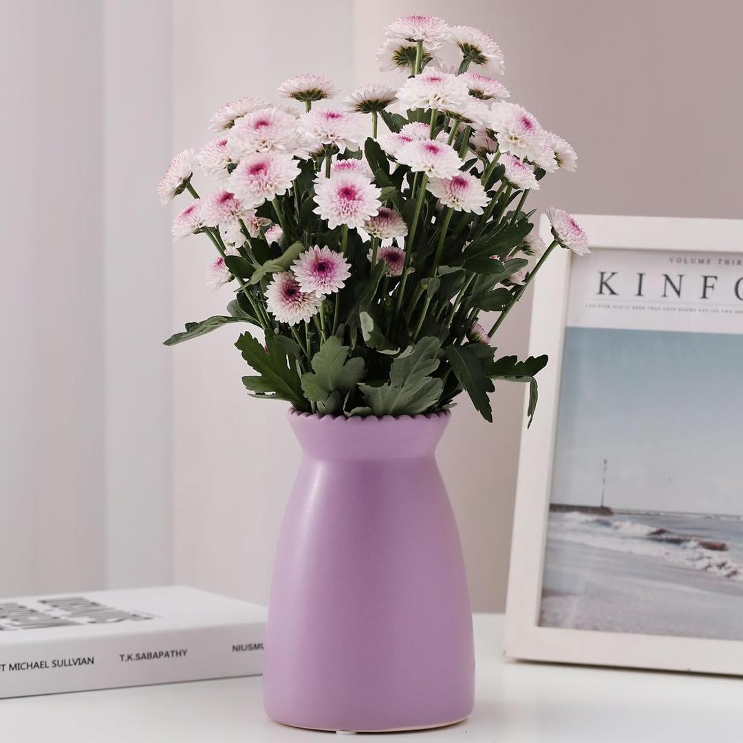 hjn Purpple Flower Vase  Minimalist Ceramic Vase, Decor Vases for Flowers/Centerpieces/Table/Office/Living Room/Bookshelf/Mantel-(Purple)