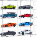 JUESHA Acrylic Display Case for 1/24 Scale Diecast Storage, 4 Levels 8 Slots Toy Cars Showcase Wall Mount Or Desktop, Clear Display Organizer for Nascar Diecast Model Car Tabletop