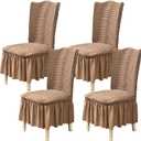 Qubjus Chair Covers for Dining Room Set of 4 Stretch Chair Slipcovers with Skirt Removable Washable Kitchen Chair Protector Cover Set for Home, Party, Wedding(Khaki, 4pcs)