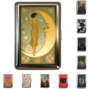 Vintage Art Versatile Metal Card Holder Wallet Versatile Card & Cash Case for Women Men Art Deco Design Metal Wallet Store Credit ID Business Card with Snap Closure