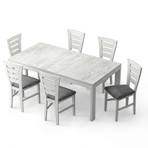6-Piece Solid Wood Dining Table Set for 6, Modern Breakfast Dinette Extendable Kitchen Table with Chairs for Dining Room, Kitchen, Grey
