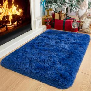 Kelarea Navy Blue Rug for Bedroom, 2x4 Fluffy Throw Rugs for Living Room, Small Soft Shag Fuzzy Carpet for Kids Boys and Girls Bedroom, Dorm, Nursery Rooms, Home Decor