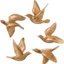 Kathfly 5 Pcs Bird Wall Decor, Resin Gold Bird 3D Wall Art, Flying Swallow Designs with Antique Patina Metal Look Resin Sculpture, Includes Mounting Hardware for Living Room & Bedroom