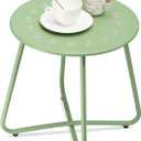 danpinera Outdoor Side Tables with Flower Cut Outs, Weather Resistant Steel Patio Side Table, Small Round Outdoor End Table Metal Side Table for Patio Yard Balcony Garden Green