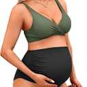 Charmo High Waisted Maternity Swimsuit Bikini Set V Neck Pregnancy Bathing Suits Push Up Two Piece Swimwear, Large