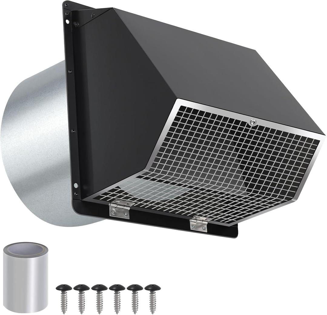 8 Inch Wall Vent Hood Wall Exhaust Vent Cover Outdoor Hooded Wall Vent with Screen and Damper,Wall Vent Cover Cap Exterior Air Exhaust for Kitchen Range Hood HVAC Duct Dryer Vent,Galvanized Steel