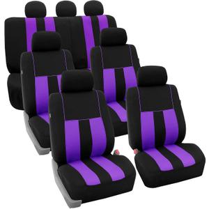 FH Group Three Row 7 Seater Striking Striped Full Set Car Seat Covers, Airbag Compatible & Split Ready Universal Fit for Cars Trucks & SUVs Purple