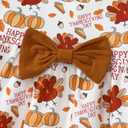 Thanksgiving Girl Outfit Cute Bow Dress Top + Turkey Leggings Fall Clothes 3-8 Years (6-7 Years, Light Brown)