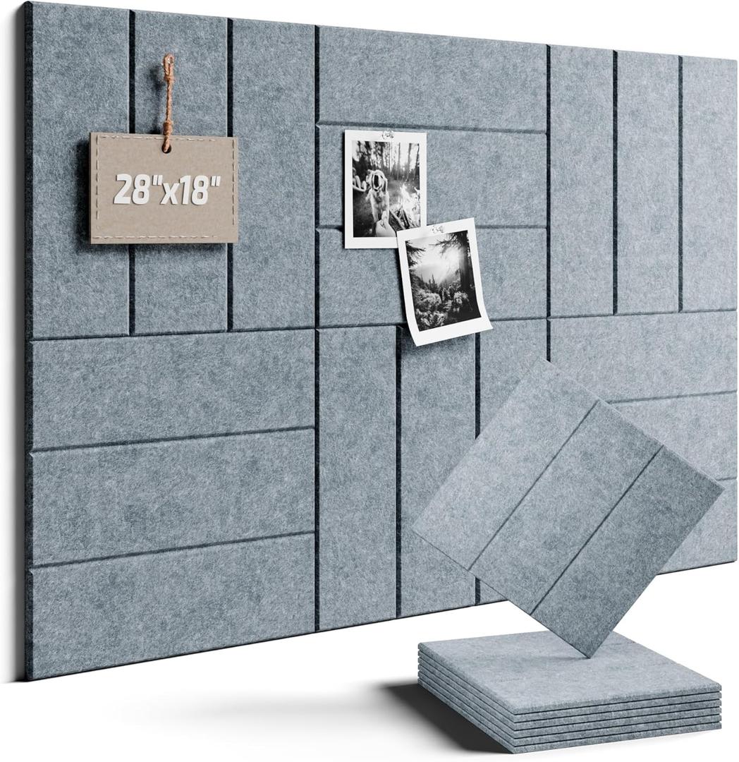 Felt Bulletin Board Tiles -28"x18" Cork Board Alternative for Office Decor, Push Pin Board Wall Organizer 6-Pack -Blue Gray