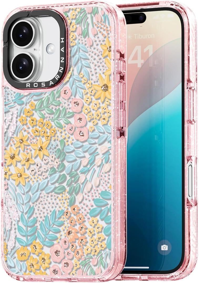 for iPhone 16 Case Cute - Durable Shockproof 6.6 ft Drop Impact Phone Case - Funny Blue Spring Design (6.1") Glitter Pink