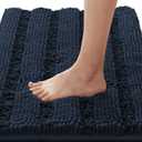 H.VERSAILTEX Bathroom Rugs Bath Rugs for Bathroom Non Slip Bath Mats Extra Thick Chenille Striped Rug 17" x 24" Absorbent Soft Shaggy Washable Dry Fast Bath Mats for Bath Room Floor - Navy