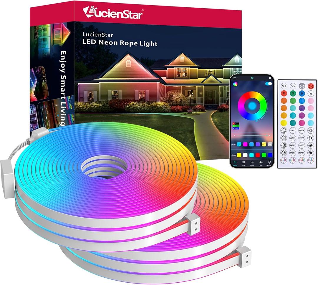 66FT RGB LED Neon Rope Lights, App Control, IP65 Waterproof