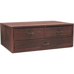 Wood Desktop Organizer Wooden Storage Cabinet with 3 Drawers Tabletop Counter Jewelry Storage Small Organization Box for Home Office Supplies (13 * 9 * 6in)