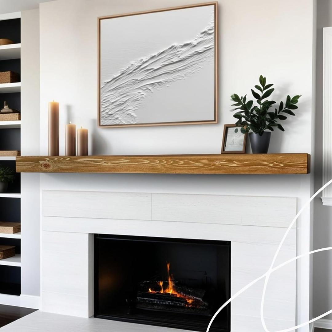 BoscoMondo Solid Wood Fireplace Mantel Shelf, Floating Mantle for Living Room, Farmhouse Rustic Wood Mantel, Easy Wall Mount with Heavy-Duty Metal Bracket (66", Oak)
