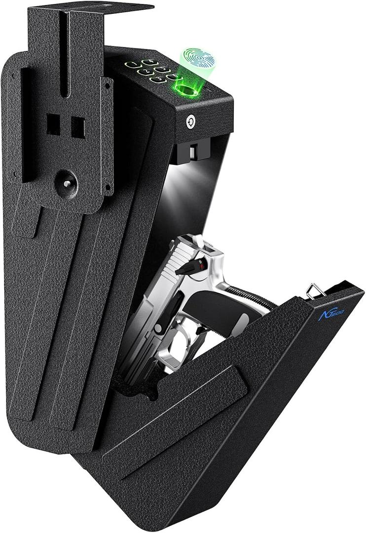 NGTeco Biometric Gun Safe for Handgun - Hidden Pistol/Handgun Safe, Fingerprint Gun Safe with Passcode & Backup Key, Secure Steel Drop-Down Mounted Hidden Gun Storage