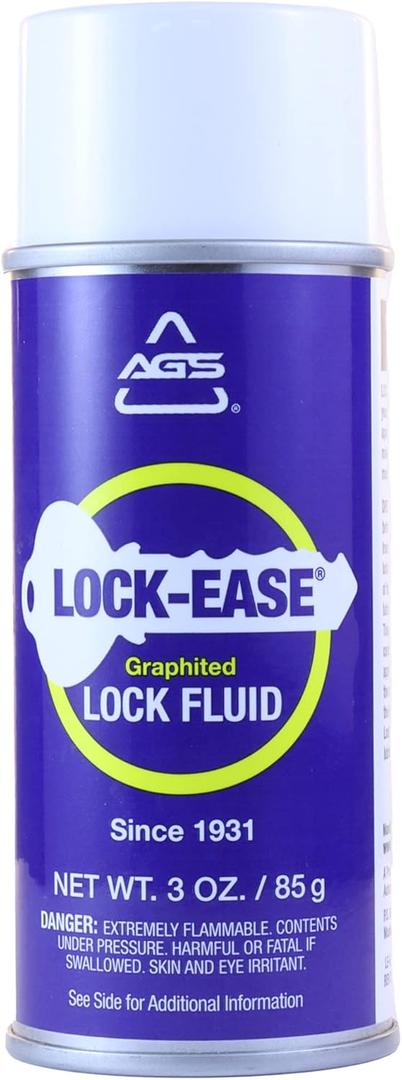 AGS Automotive Solutions Lock-Ease Graphite Lock Lubricant  3oz Aerosol, Prevents Freezing, Reduces Friction, No Residue, Protects Against Wear & Rust