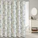WOUVMA Extra Long Blue Shower Curtain Floral Cotton Linen Cottagecore Shower Curtain for Bathroom 90" L x 72" W
