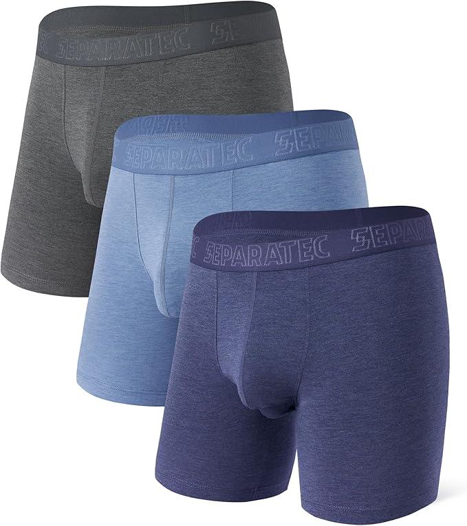 Separatec Men's Boxer Briefs,Soft and Breathable Rayon Made from Bamboo Boxer Brief with Ball Pouch 3 Pack, Size XL