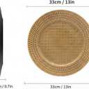 13 Inch Antique Gold Charger Plates Set of 6 Round Plastic Plates Matte Finish Faux Rattan Woven Texture Charger plates for Wedding Party Christmas (537)