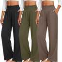 Neer 3 Pack Women's Wide Leg Yoga Pants Comfy Lounge Pants with Pockets Baggy Elastic Waist Joggers Ladies Open Bottom (M)