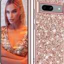 Glitter Case for Google Pixel 9/9 Pro Phone Case for Women Girls, Slim Ultra Thin Matte Back Shockproof Protective Cover for Google Pixel 9/9 Pro 5G Crystal Bling Case (Rose Gold)