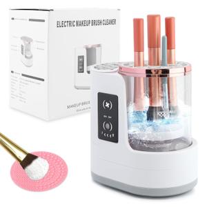 Electric Makeup Brush Cleaner Machine, 3 in 1 Automatic Makeup Brush Cleaner with Brushes Dryer for All Size Beauty Brushes Set(White,Size:6.8inch)