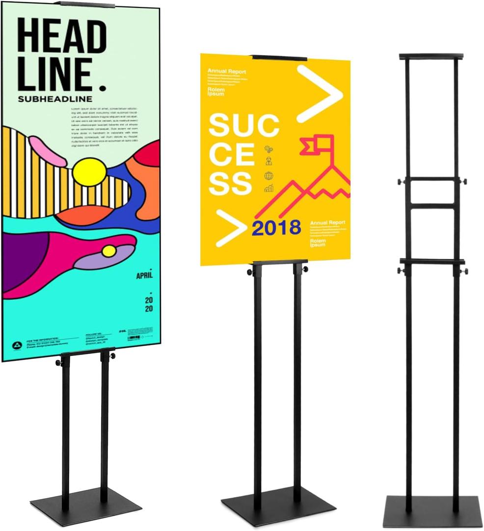 QWORK Double-Sided Adjustable Poster Stand, 2-Pack Heavy-Duty Metal Pedestal Sign Holders, Height up to 75"