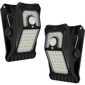 Tryme 45LEDs Solar Lights Outdoor Clip Motion Sensor Lights 3 Modes 3 Mounting Ways IP65 Waterproof Security Light for Chain Link Fence Camping Gate (2 Pack)