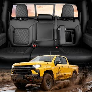 TAPTES Car Seat Covers Custom Fit for Chevy Silverado & for GMC Sierra 1500 with Rear Seat Storage Box 2025 2024 2023 2022 2021 2020 2019, Full Set Leather Waterproof Trucks Pickup (Dark Black)